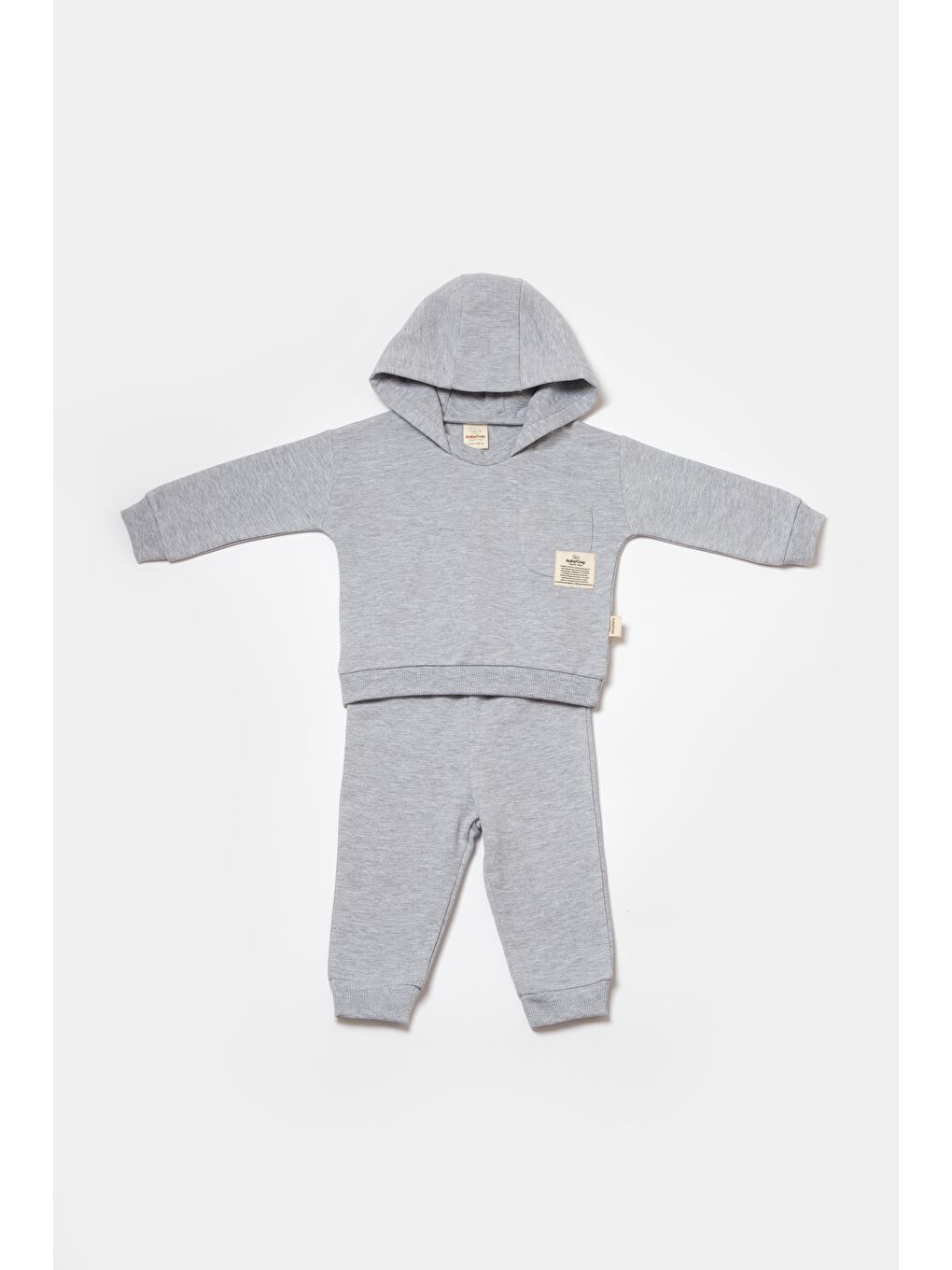 Unisex Bebek Pamuklu Gri Kapüşonlu Eşofman Takımı-1
