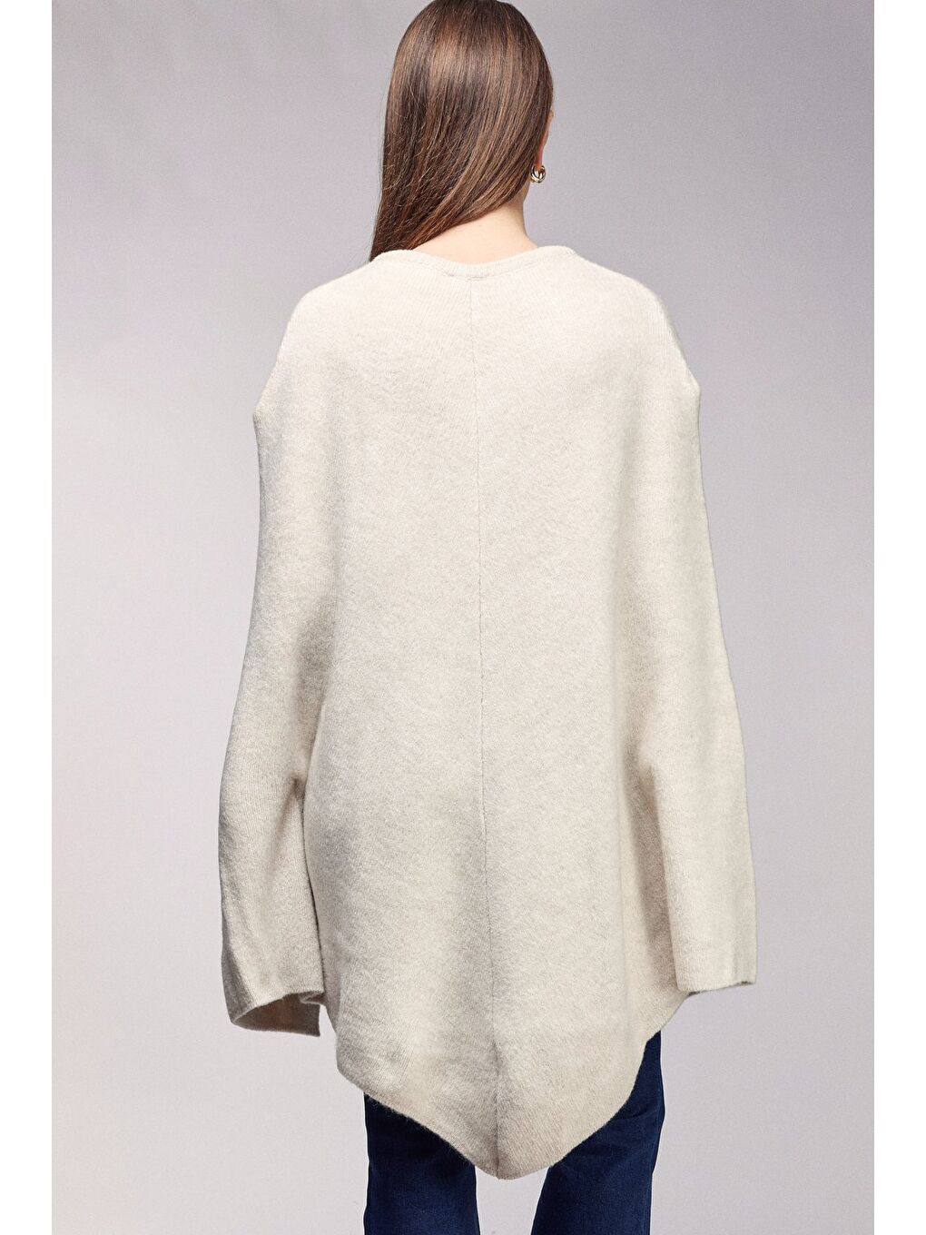 Bej Bisiklet Yaka Gold Düğmeli Panço-Pelerin-4