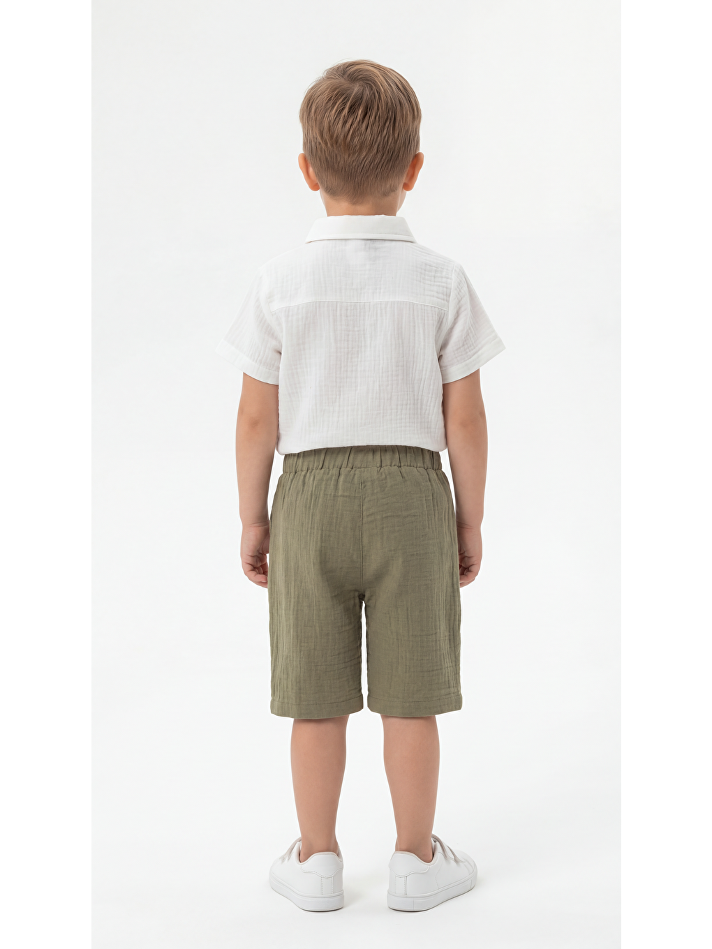 Haki Cep Detaylı Düğmeli Kısa Kollu Erkek Çocuk Gömlek & Şort Takımı-3