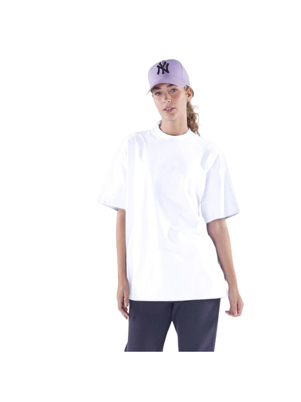 Agar Kadın Beyaz %100 Koton Bisiklet Yaka Oversize Tişört