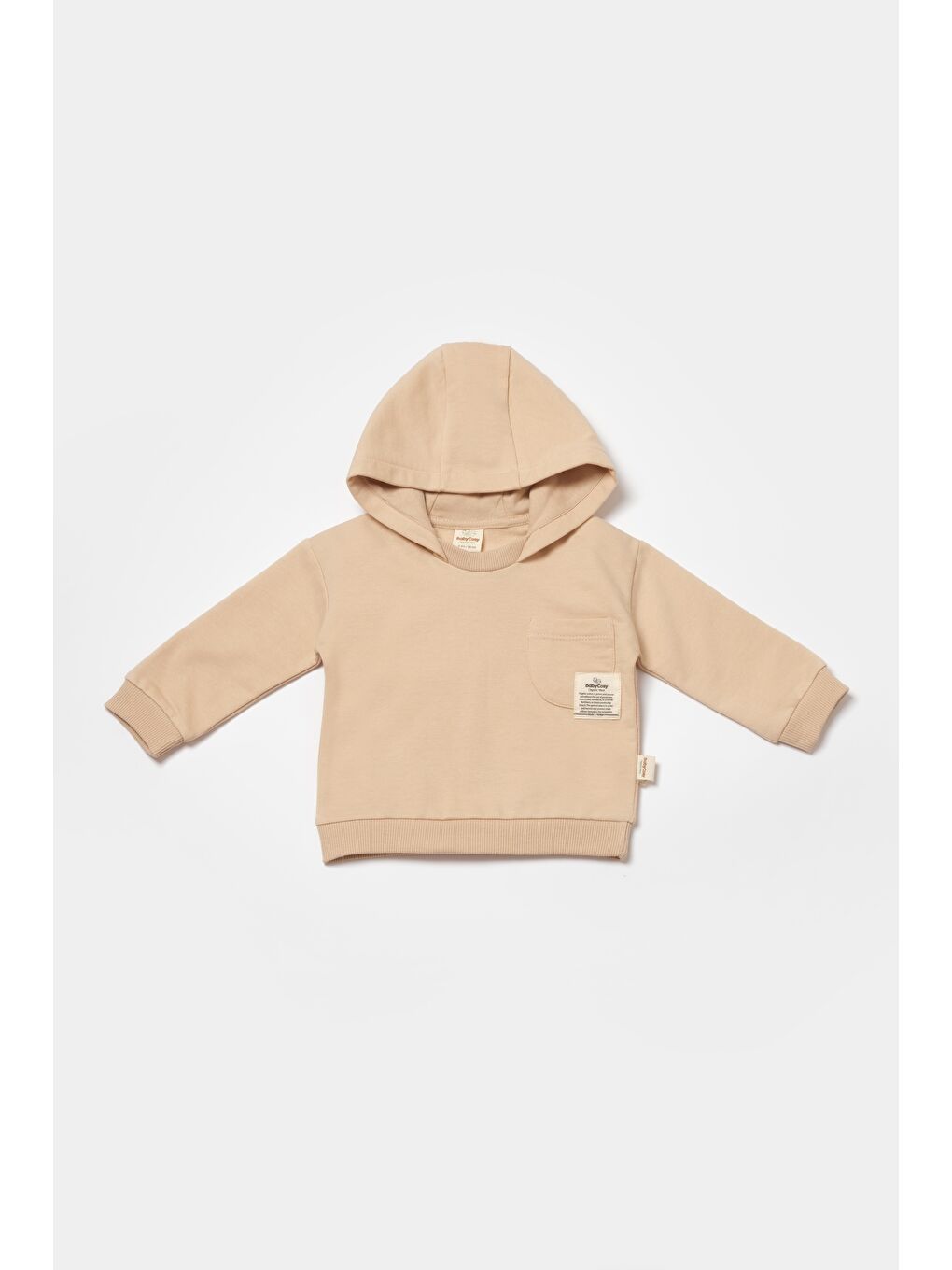 Ekru Unisex Bebek Pamuklu Bej Kapüşonlu Eşofman Takımı - Cep Detaylı Sweatshirt Ve Alt-2