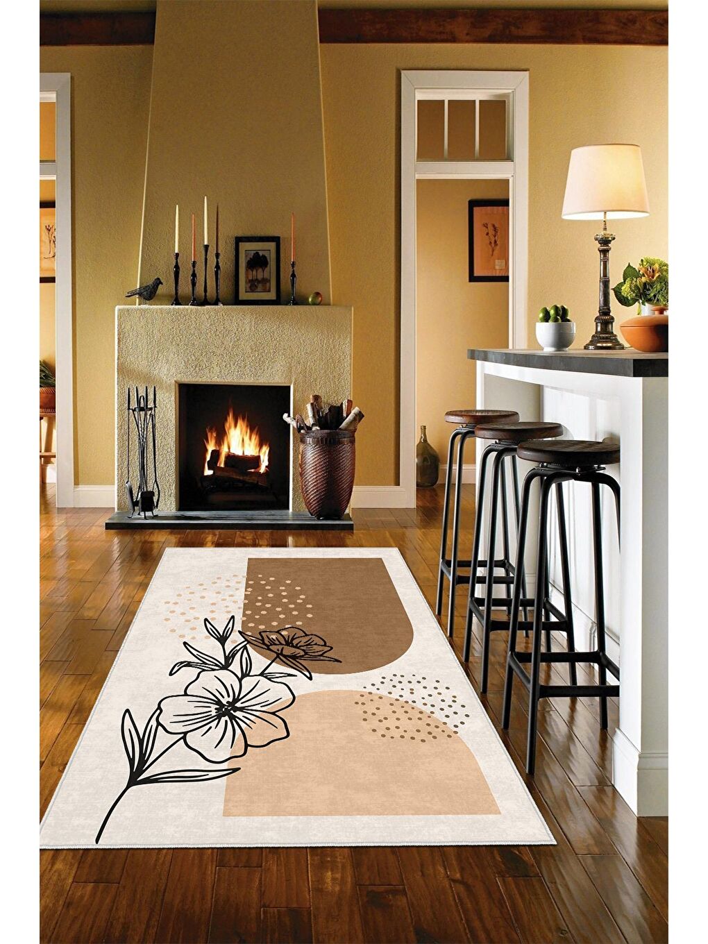 Karışık Dekoratif Özel Tasarım Yıkanabilir,İnce, Kaymaz Tabanlı, Modern Mutfak Halısı 60x100-1