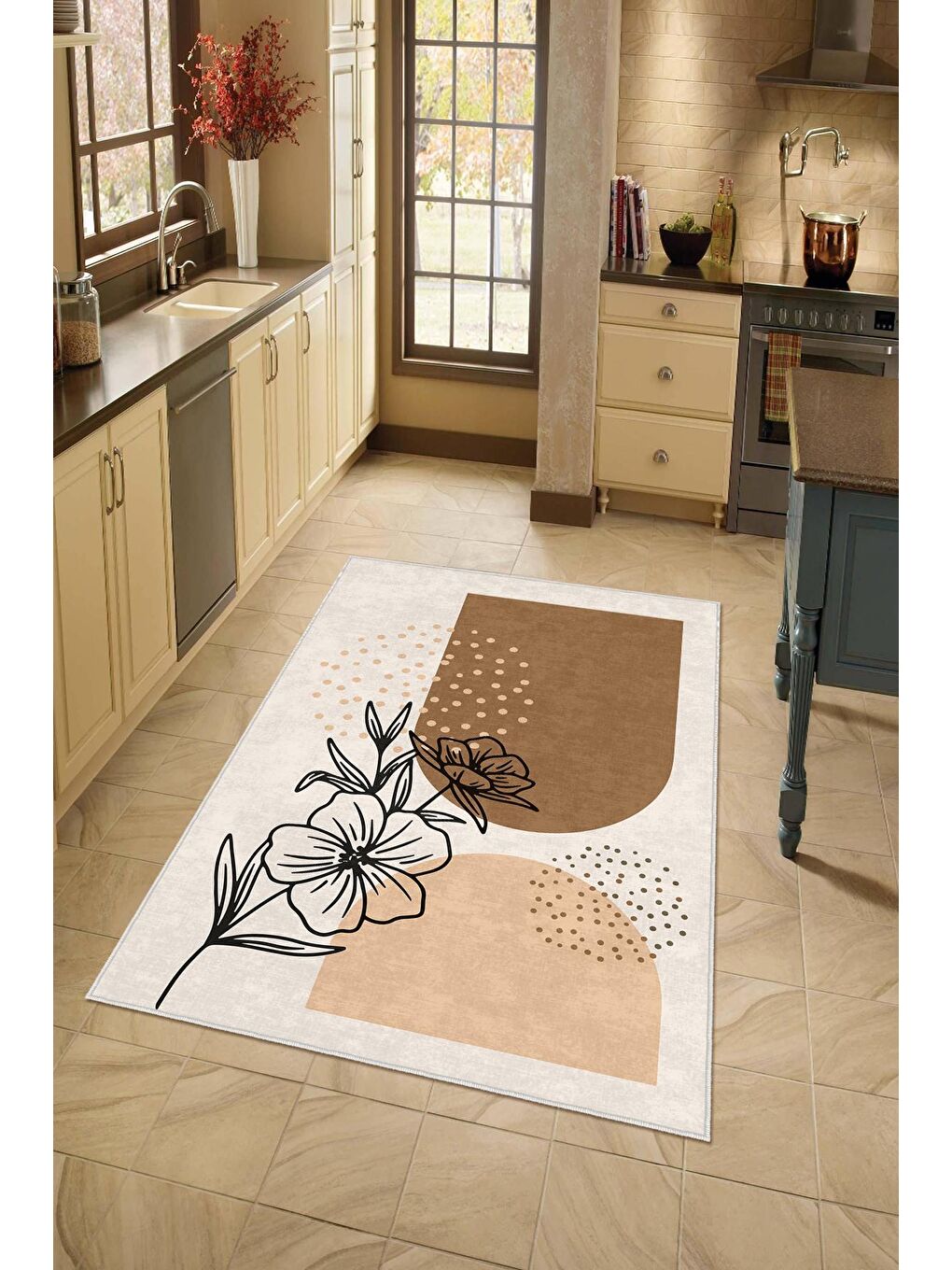 Karışık Dekoratif Özel Tasarım Yıkanabilir,İnce, Kaymaz Tabanlı, Modern Mutfak Halısı 60x100-2