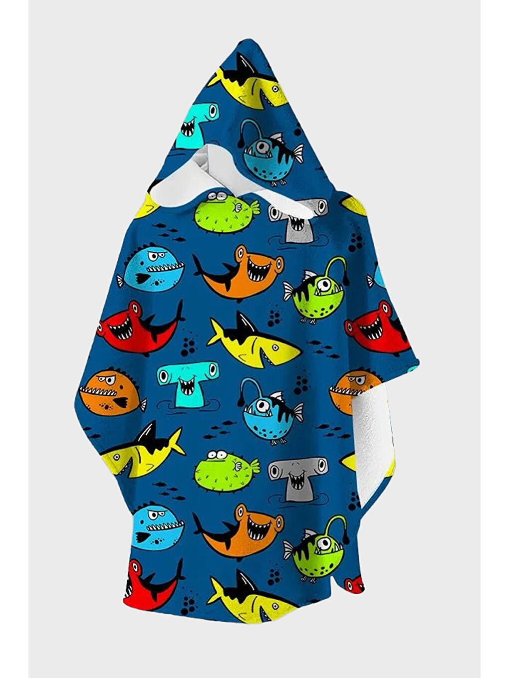 Petrol Aquatic Desenli Pamuklu Kapüşonlu Uv Korumalı Havlu Panço SP2531000001