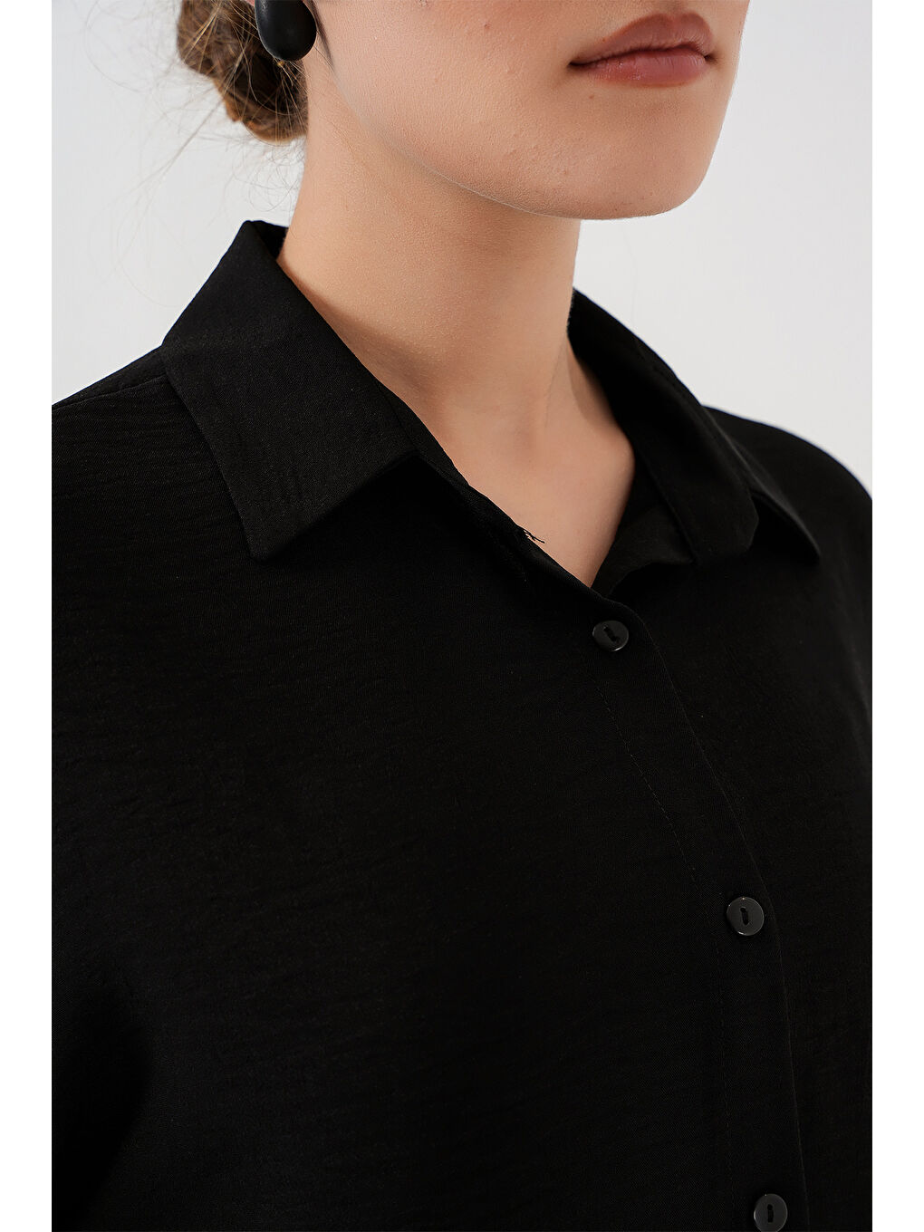 Kadın Oversize Kısa Kol Gömlek 20322 - Siyah-4