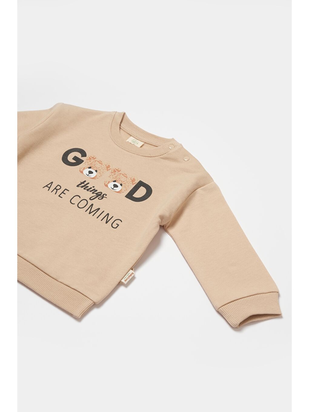 Unisex Bebek Bej Pamuklu Sweatshirt Ve Eşofman Altı Takımı-2