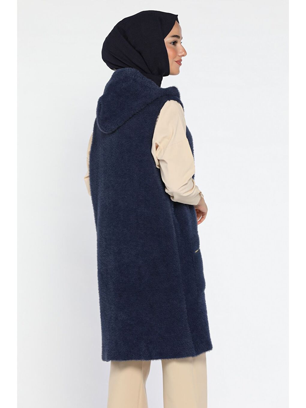 Lacivert Kolsuz Fermuarlı Yumoş Tesettür Triko Yelek (s,m,l,xl Uyumludur)-5