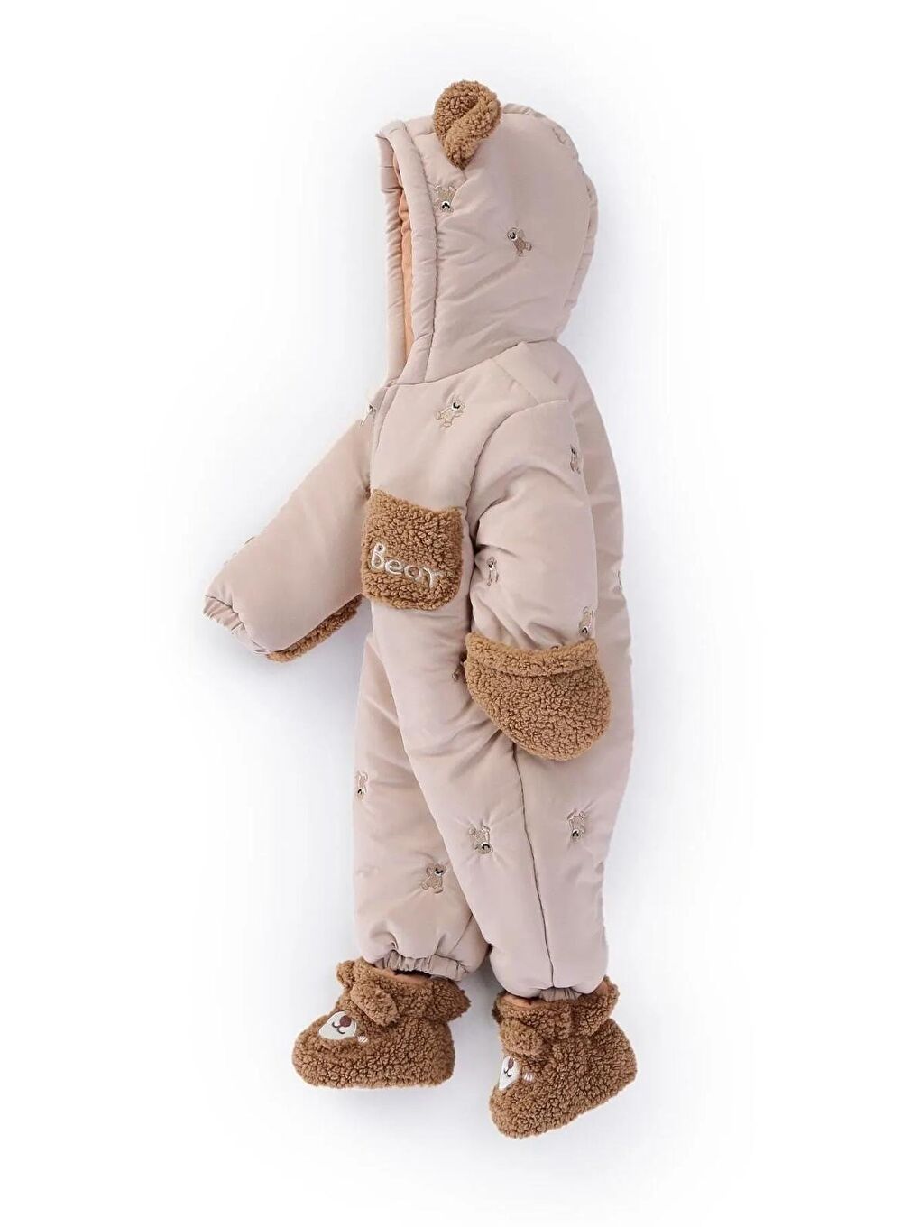 Karışık Erkek Bebek Ayıcık Desenli Kapüşonlu Eldivenli Patikli Kozmonot-Astronot Tulum-2