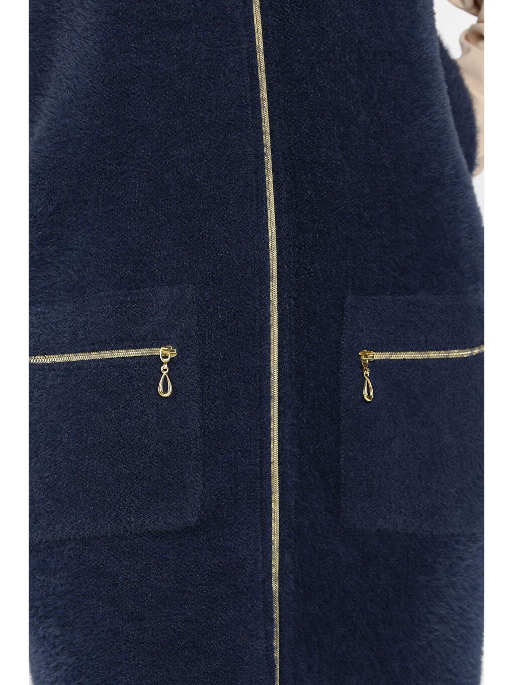 Lacivert Kolsuz Fermuarlı Yumoş Tesettür Triko Yelek (s,m,l,xl Uyumludur)-6