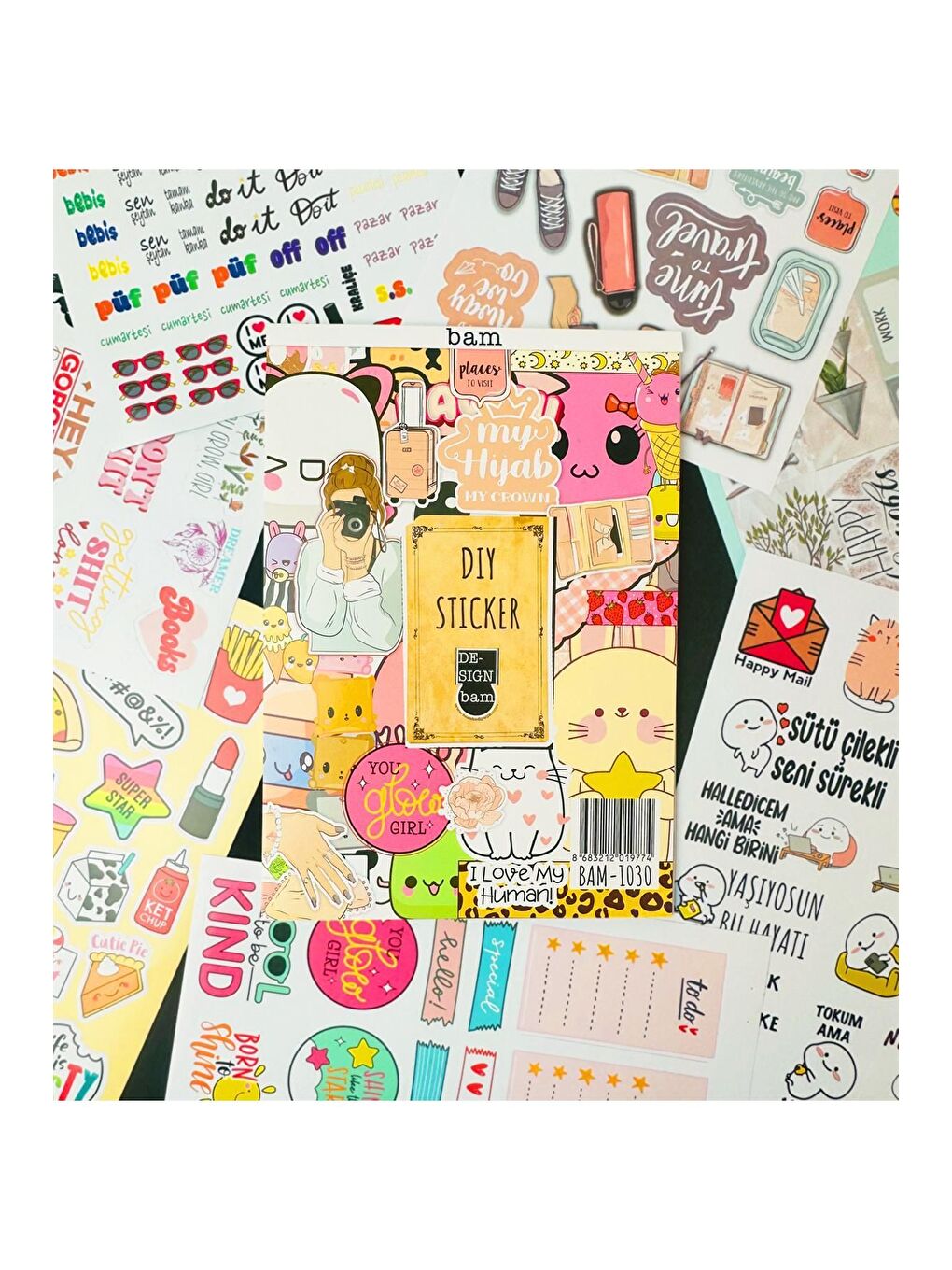 BAM HEDİYELİK EŞYA Turuncu-Krem My Dıy Sticker Book 24 * 17 Cm 16 Sayfa Özel Tasarım Rengarenk Sticker Kitabı