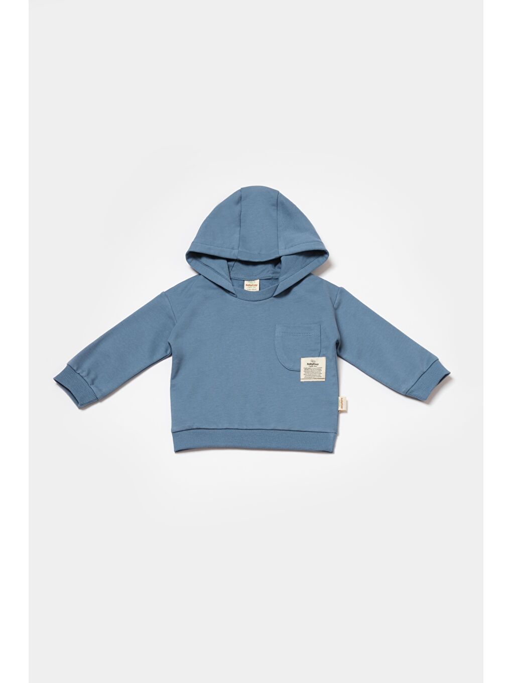 Erkek Bebek Pamuklu Mavi Kapüşonlu Eşofman Takımı - Cepli Ve Lastikli-1