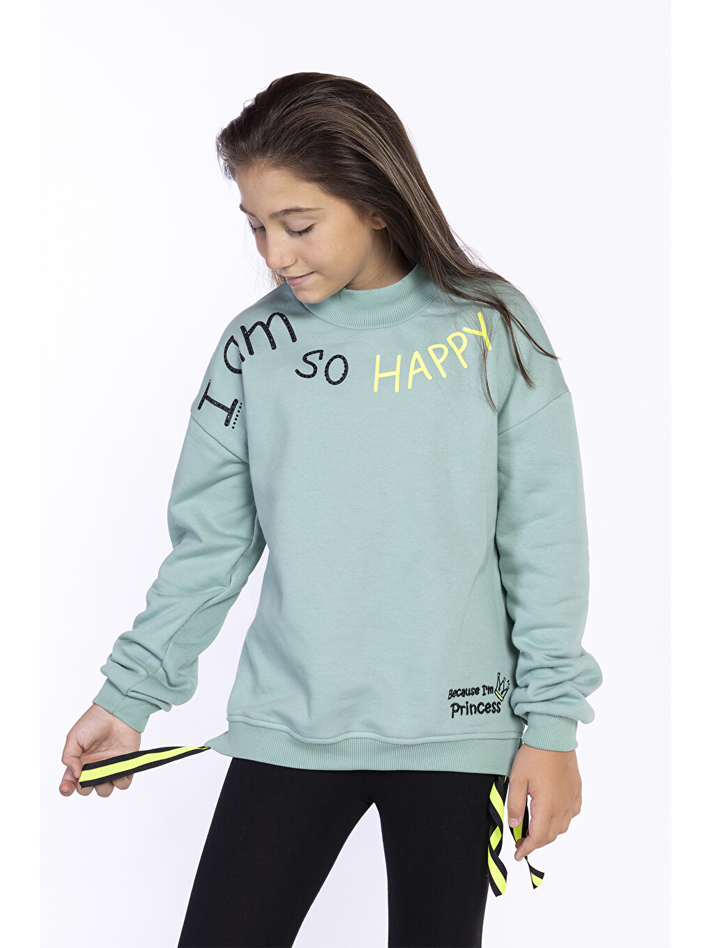 Yeşil Kız Çocuk Balıkçı Yaka İçi Pamuklu Sweatshirt-2