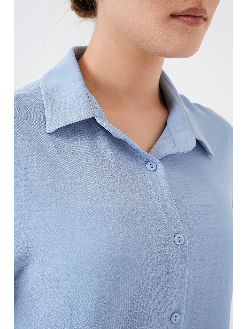 Kadın Oversize Kısa Kol Gömlek 20322 - Mavi-4