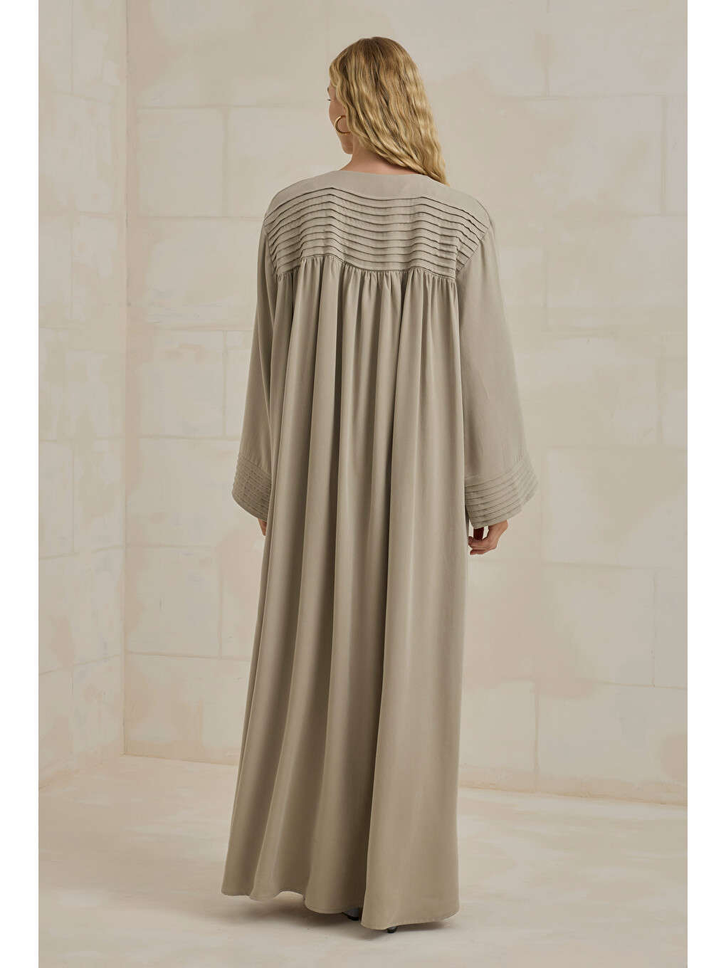 Bej Nervürlü Liyosel Abaya Taş-3