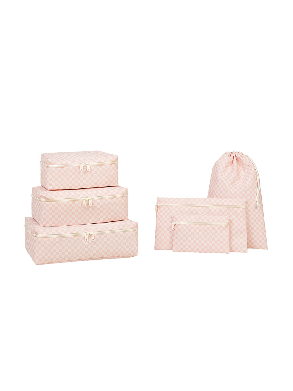 6'lı Pembe Dama Desen Pamuklu Bavul İçi Düzenleyici Set-5