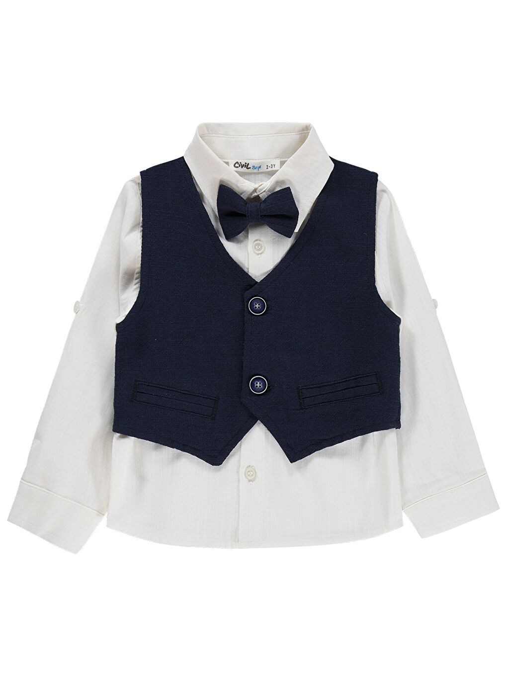 Boys Papyonlu Yelekli 2-5 Yaş Gömlek - Lacivert