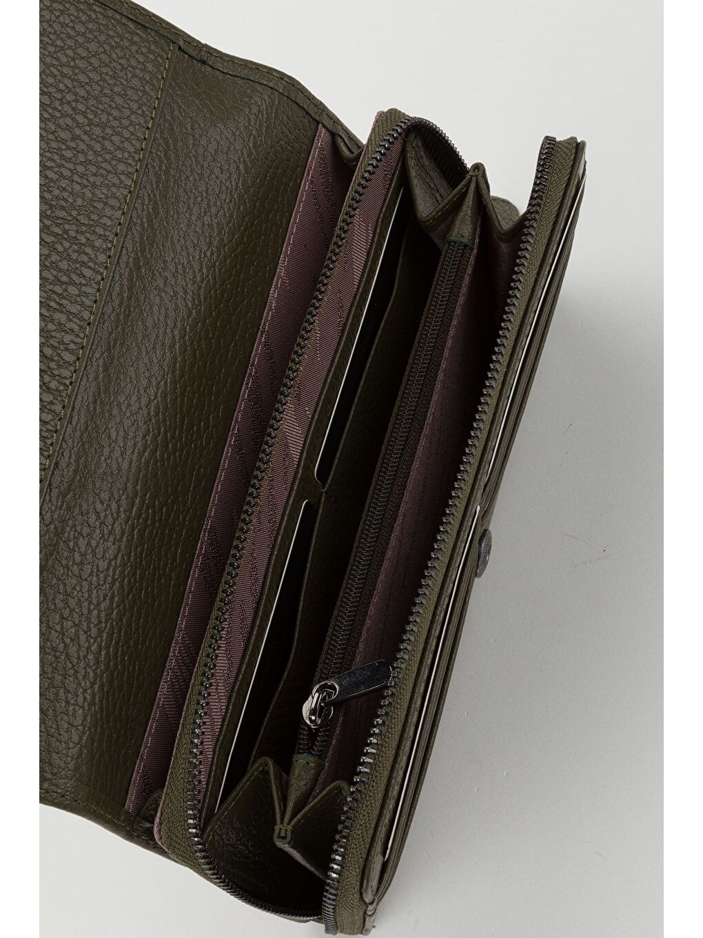 Yeşil Kutulu Hakiki Deri Mürdüm Büyük Boy Kadın El Portföyü Kartlık Cüzdan-1