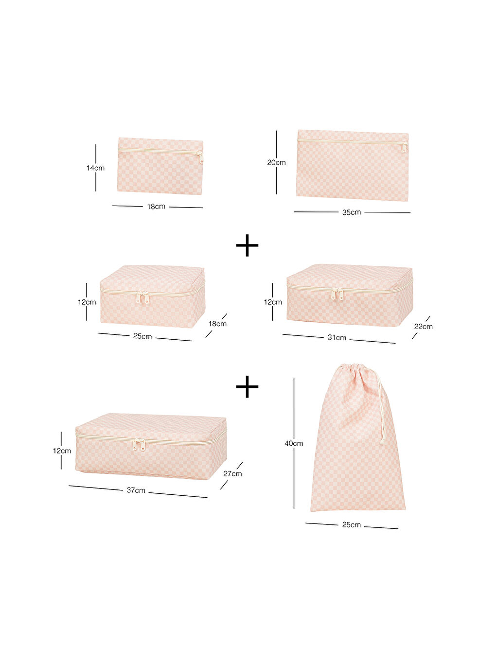 6'lı Pembe Dama Desen Pamuklu Bavul İçi Düzenleyici Set-6