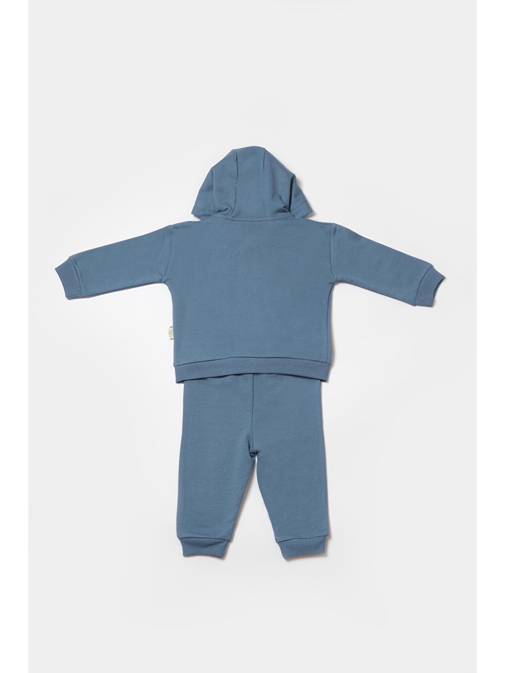 Erkek Bebek Pamuklu Mavi Kapüşonlu Eşofman Takımı - Cepli Ve Lastikli-2