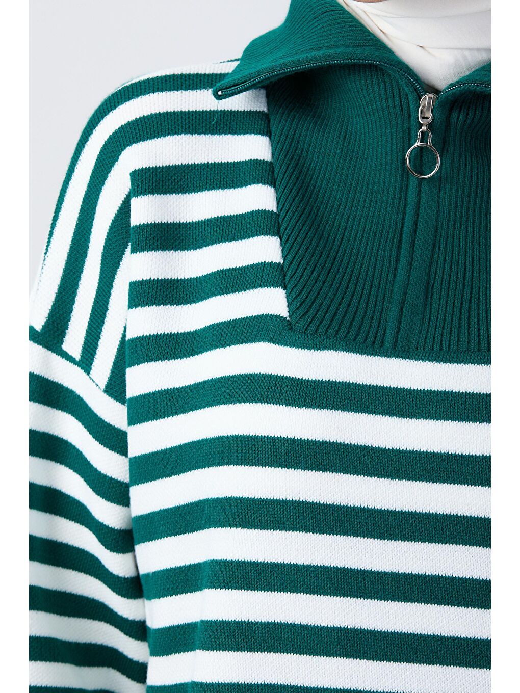 Boğazlı Yaka Kadın Yeşil Triko Elbise - 24121-3