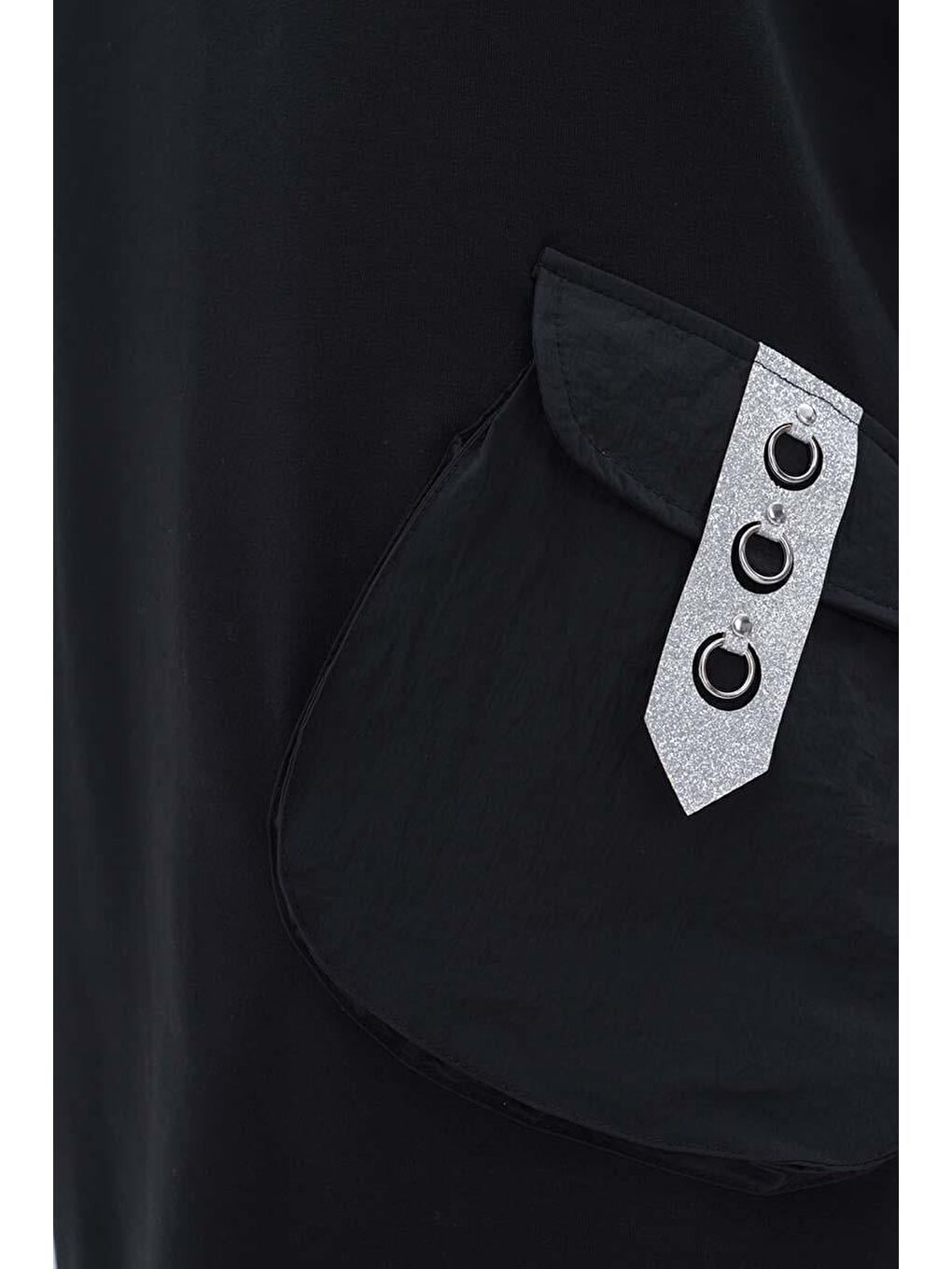 Siyah-Aksesuar Cepli Uzun Sweat-4