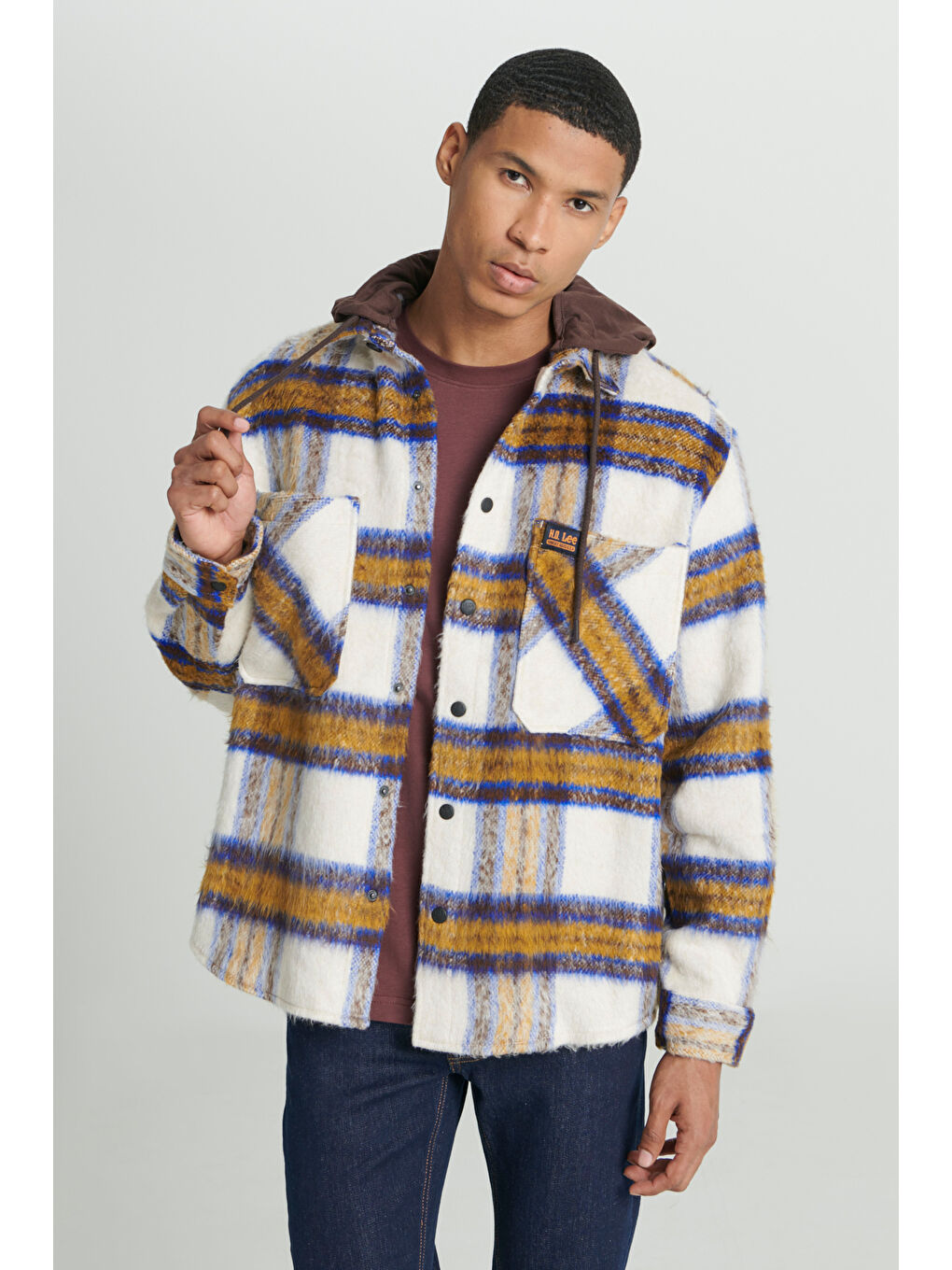 Karışık Loose Fit Rahat Kesim Kapüşonlu Çok Renkli Uzun Kollu Gömlek Ceket-2