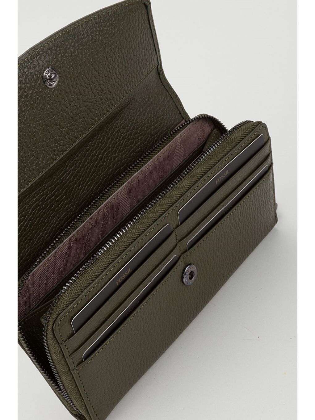 Yeşil Kutulu Hakiki Deri Mürdüm Büyük Boy Kadın El Portföyü Kartlık Cüzdan-2