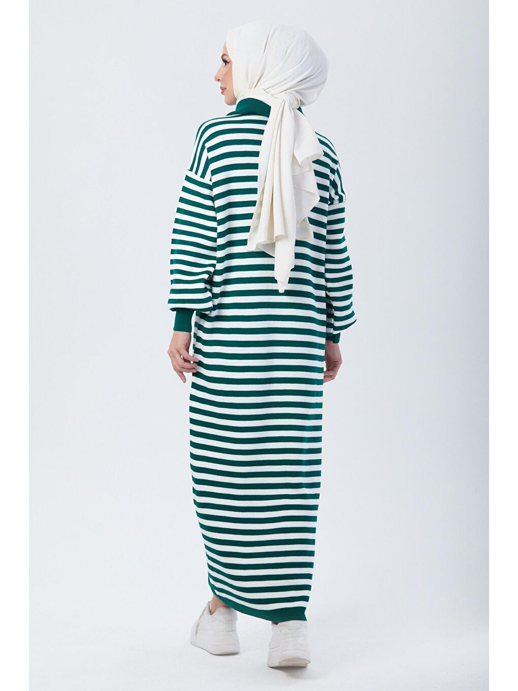 Boğazlı Yaka Kadın Yeşil Triko Elbise - 24121-4