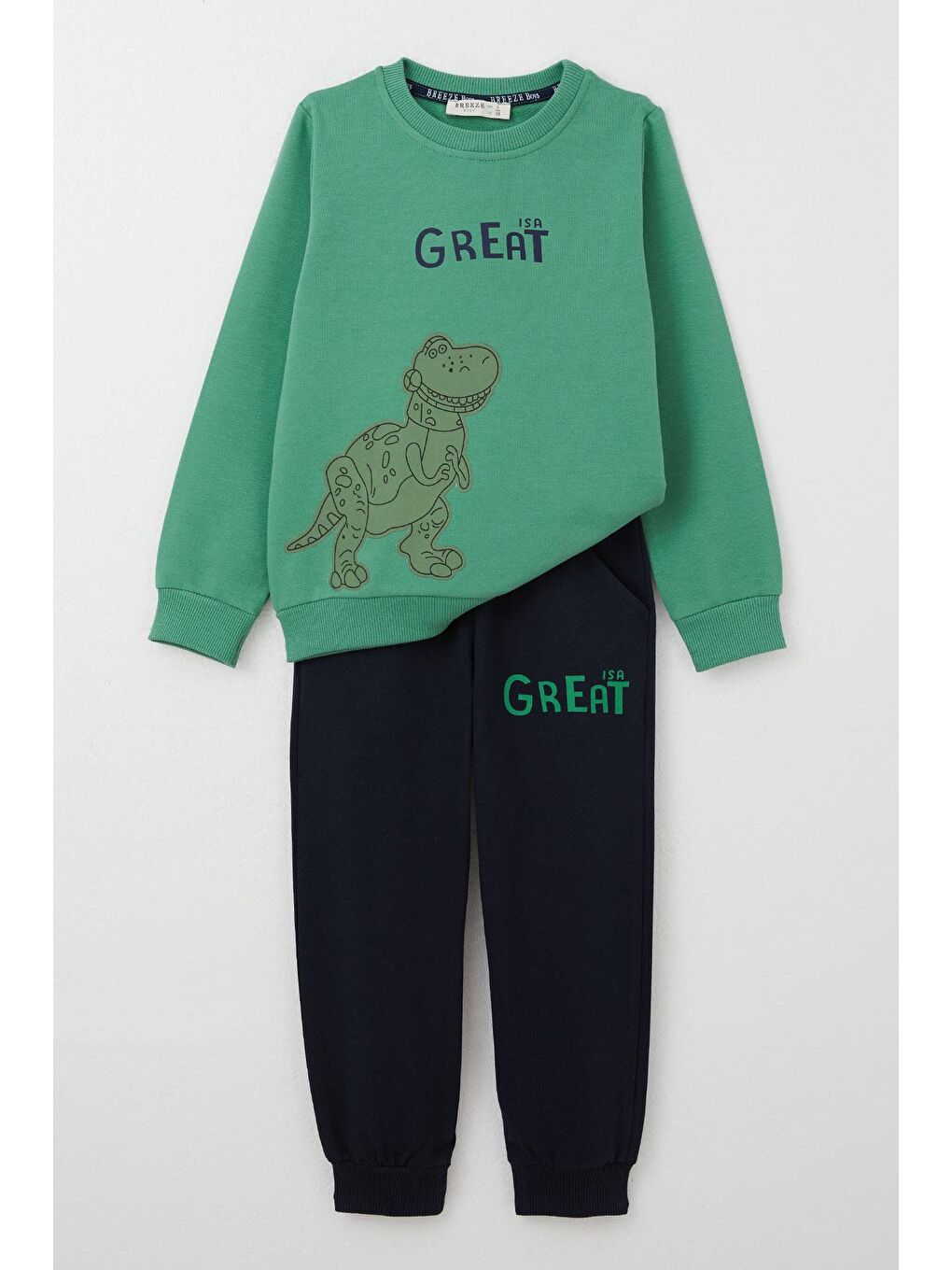Erkek Çocuk Eşofman Takım Harika Dinozor Baskılı Mint Yeşili (1.5-5 Yaş)