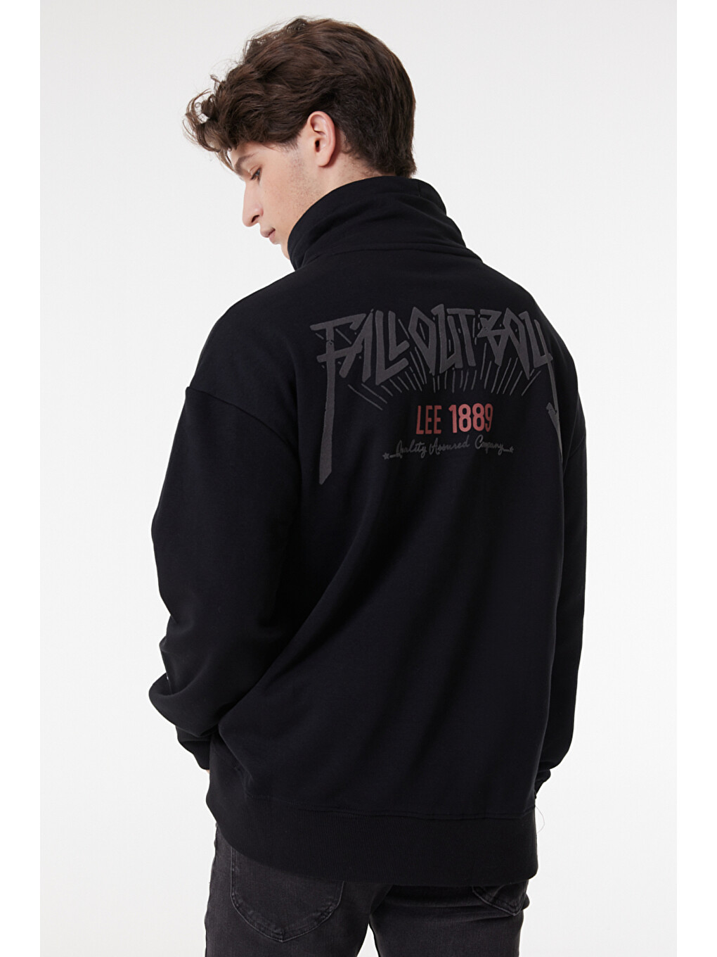 Loose Fit Kapüşonlu Şardonlu Siyah Sweatshirt-5