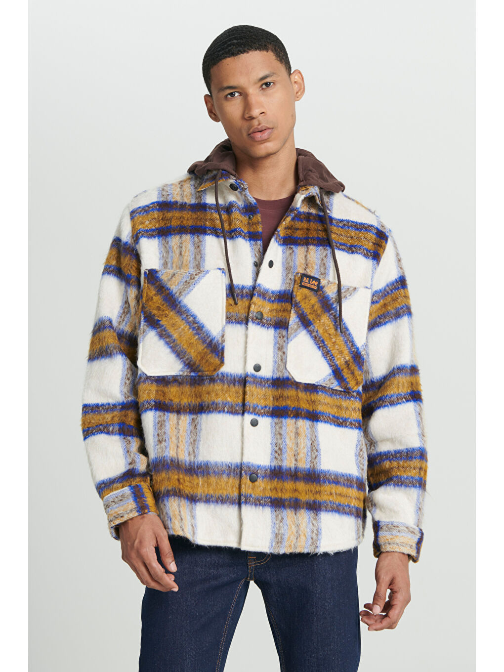 Karışık Loose Fit Rahat Kesim Kapüşonlu Çok Renkli Uzun Kollu Gömlek Ceket-3