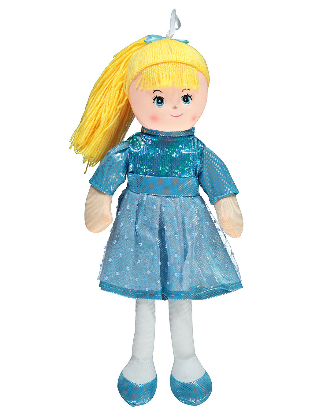 Parlak Elbiseli Bez Bebek 50 Cm Mavi