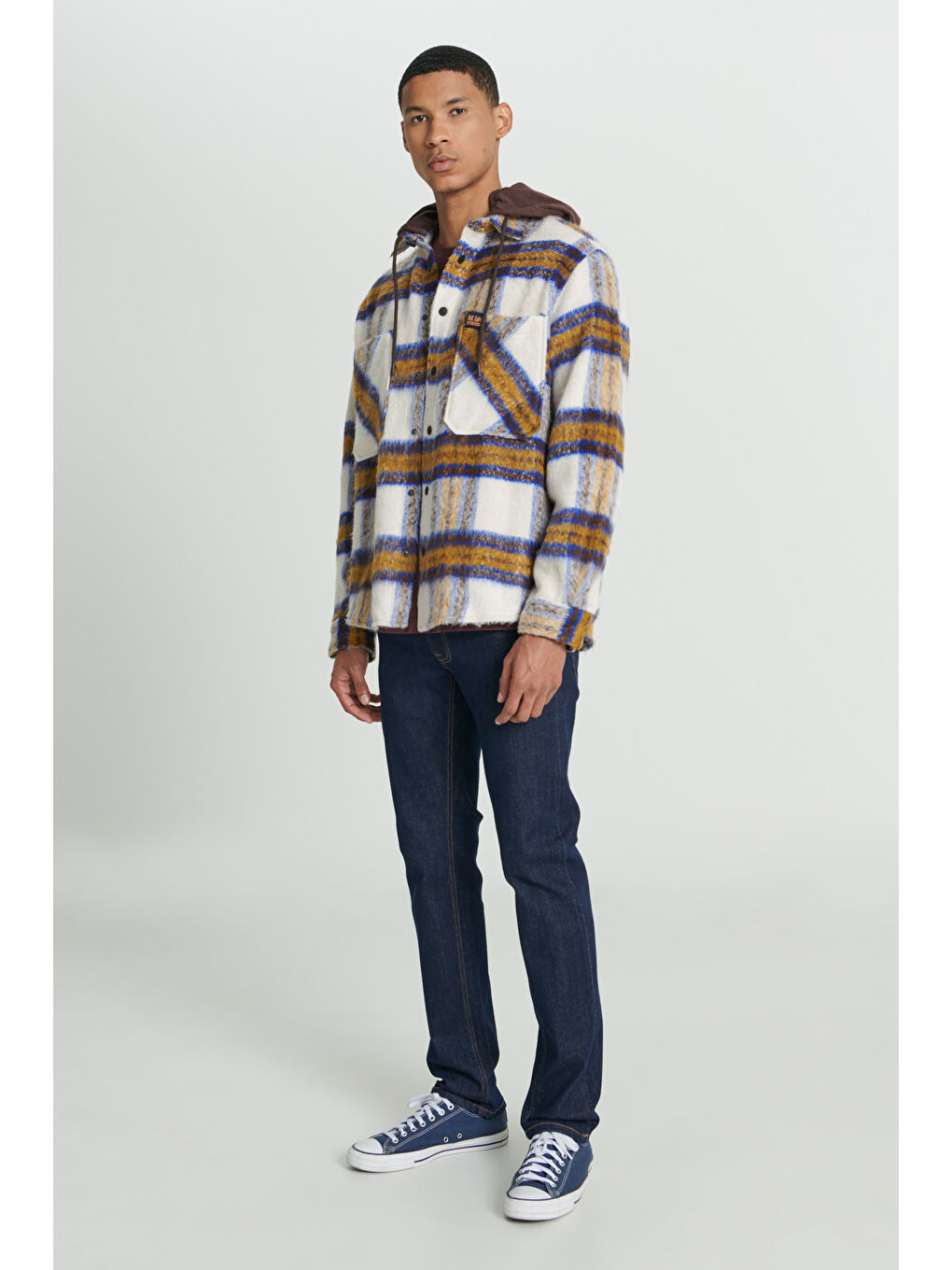 Karışık Loose Fit Rahat Kesim Kapüşonlu Çok Renkli Uzun Kollu Gömlek Ceket-4