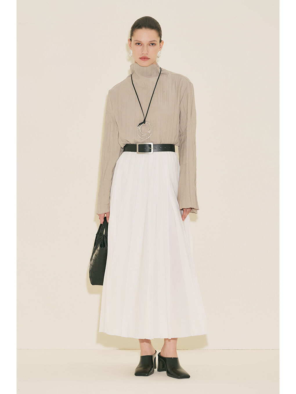 Bej Crush Kumaşlı Bluz Taş-3