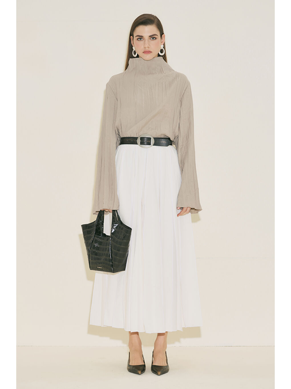 Bej Crush Kumaşlı Bluz Taş-5