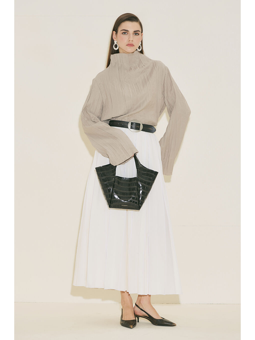 Bej Crush Kumaşlı Bluz Taş-6