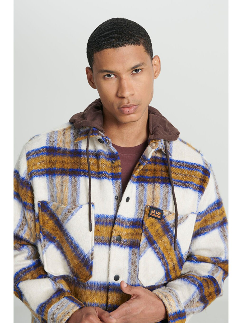 Karışık Loose Fit Rahat Kesim Kapüşonlu Çok Renkli Uzun Kollu Gömlek Ceket-5