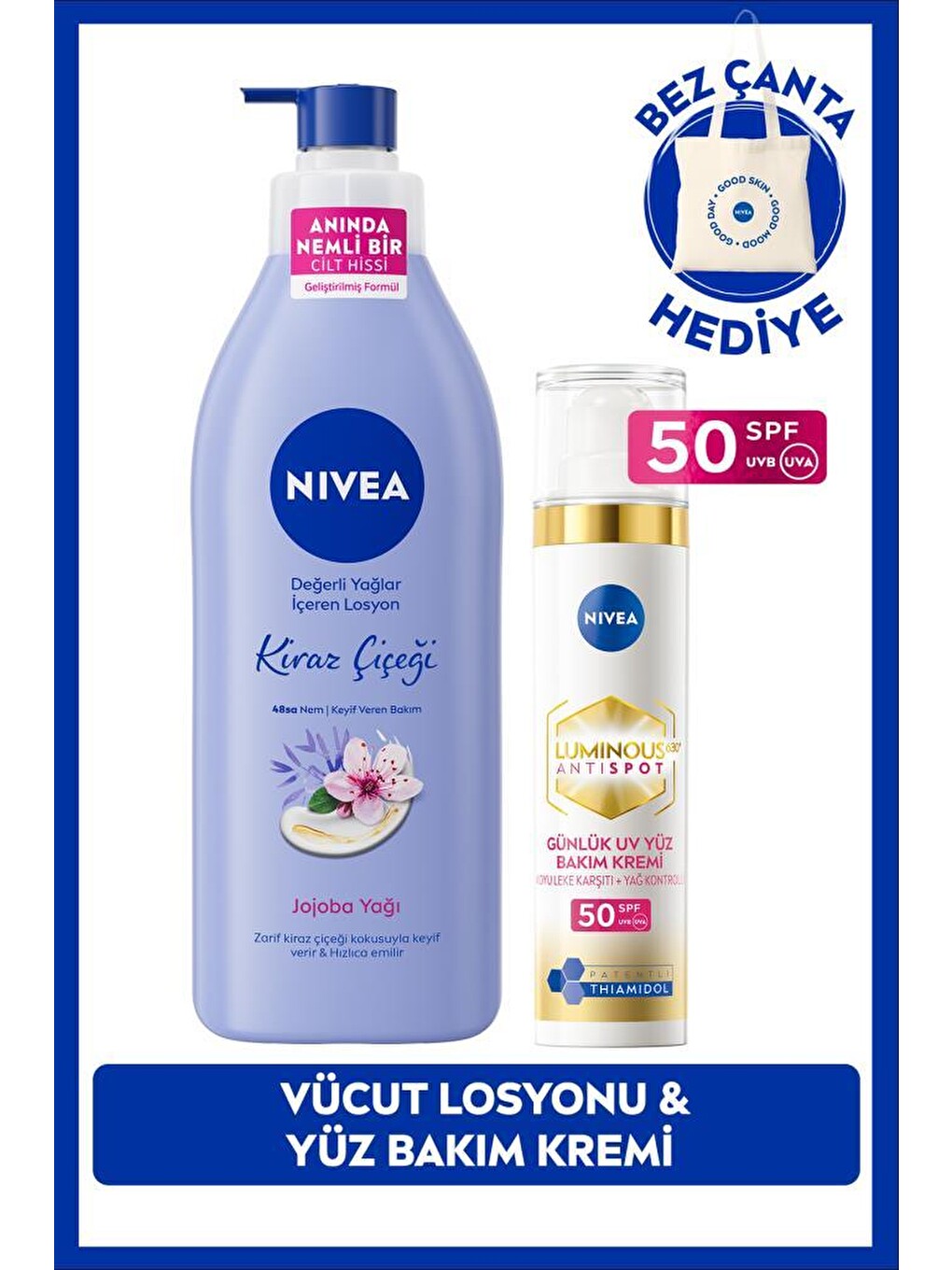 Spf50 Luminous630 Leke Karşıtı Gündüz Kremi 40ml Ve Nemlendirici Losyon 400ml, Çanta Hediye
