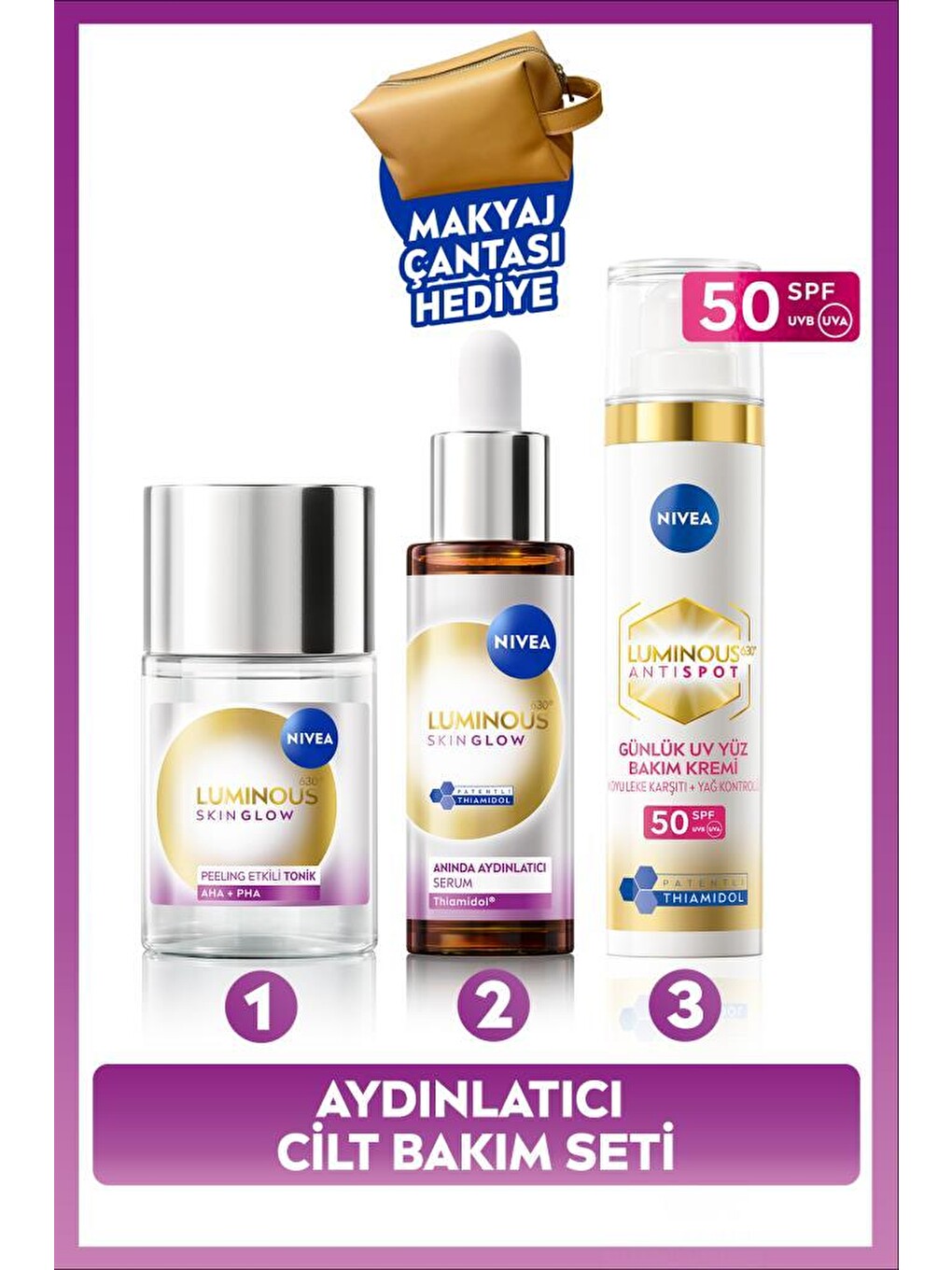 Spf50 Luminous630 Leke Karşıtı Yüz Kremi 40ml, Aydınlatıcı Serum 30ml Ve Tonik 100ml, Çanta Hediye