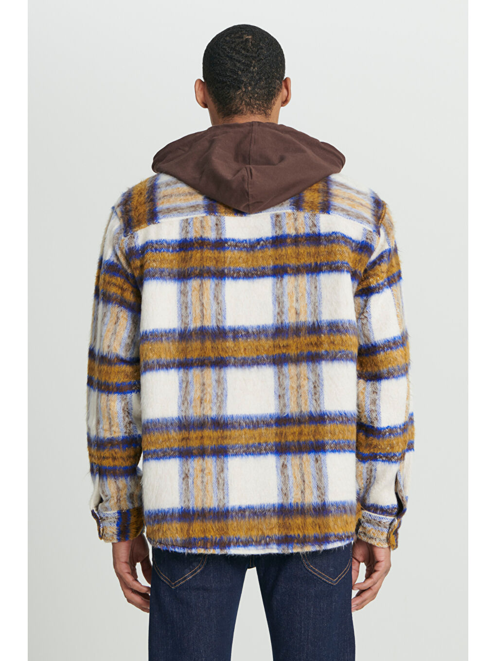 Karışık Loose Fit Rahat Kesim Kapüşonlu Çok Renkli Uzun Kollu Gömlek Ceket-6