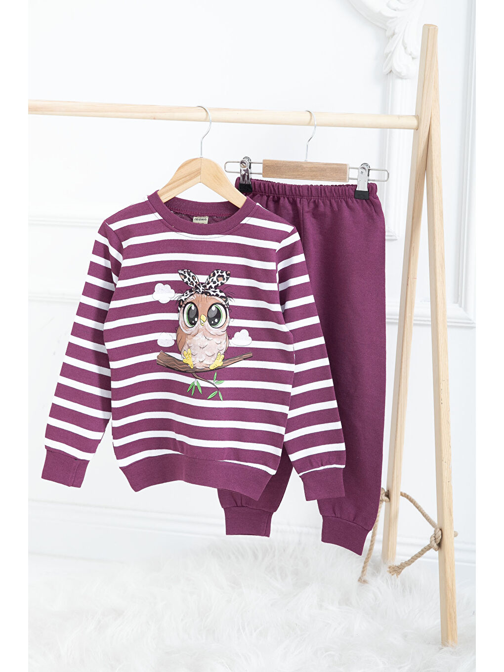 Kız Çocuk Mor Çizgili Baskılı Takım - 26789