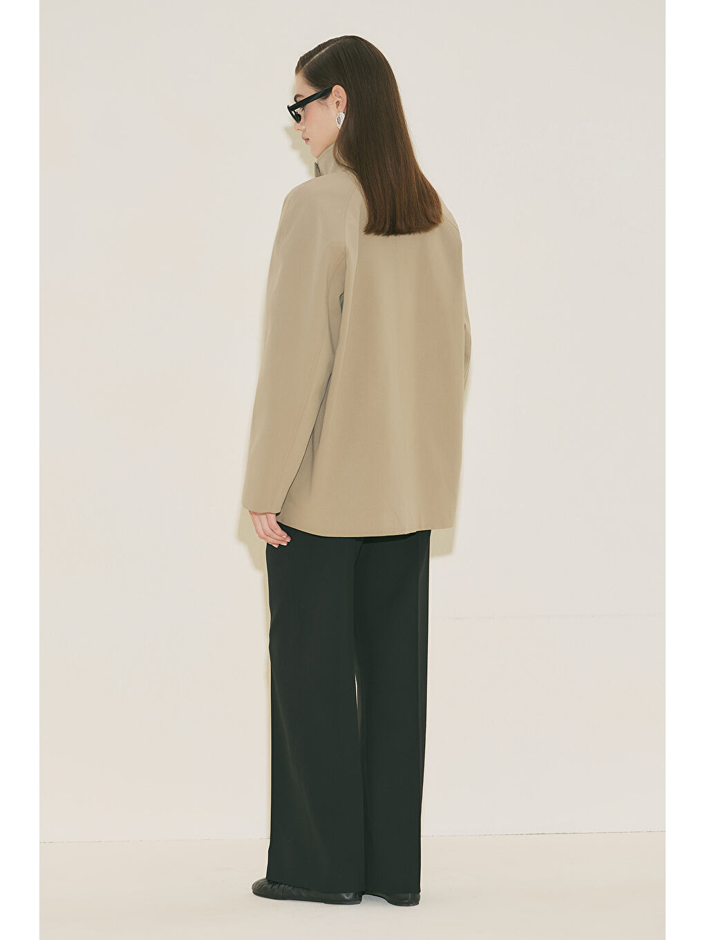 Bej Henna Yüksek Yaka Trençkot Kum-7