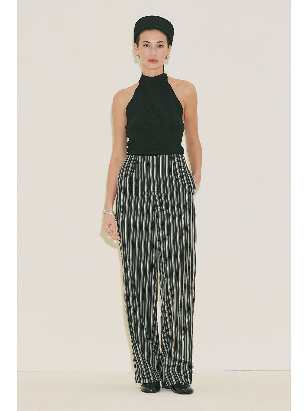 Çizgili Klasik Pantolon Siyah Çizgili-1