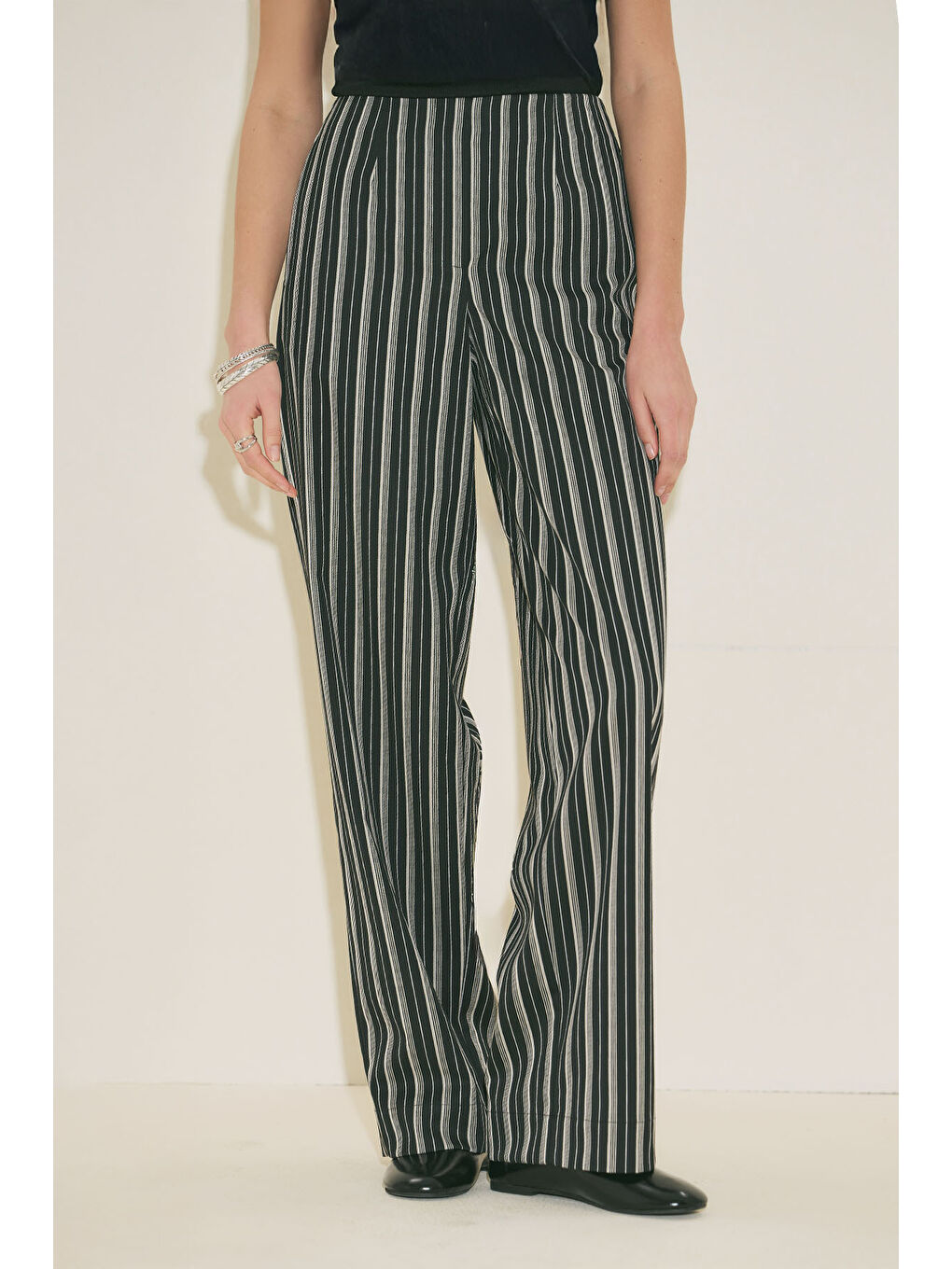 Çizgili Klasik Pantolon Siyah Çizgili-2