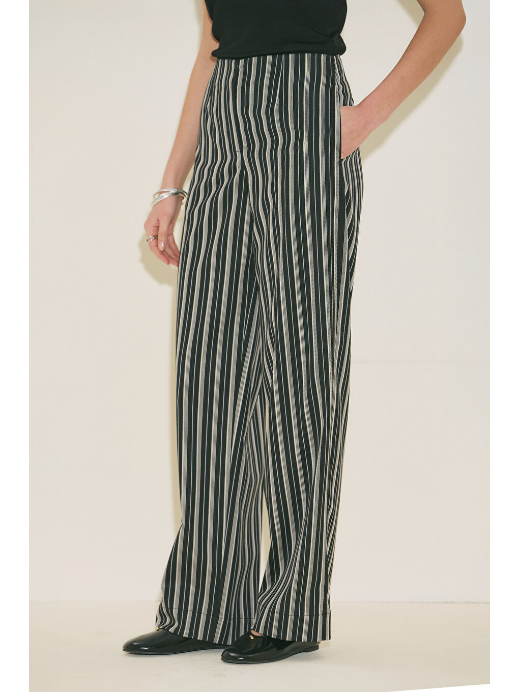 Çizgili Klasik Pantolon Siyah Çizgili-3