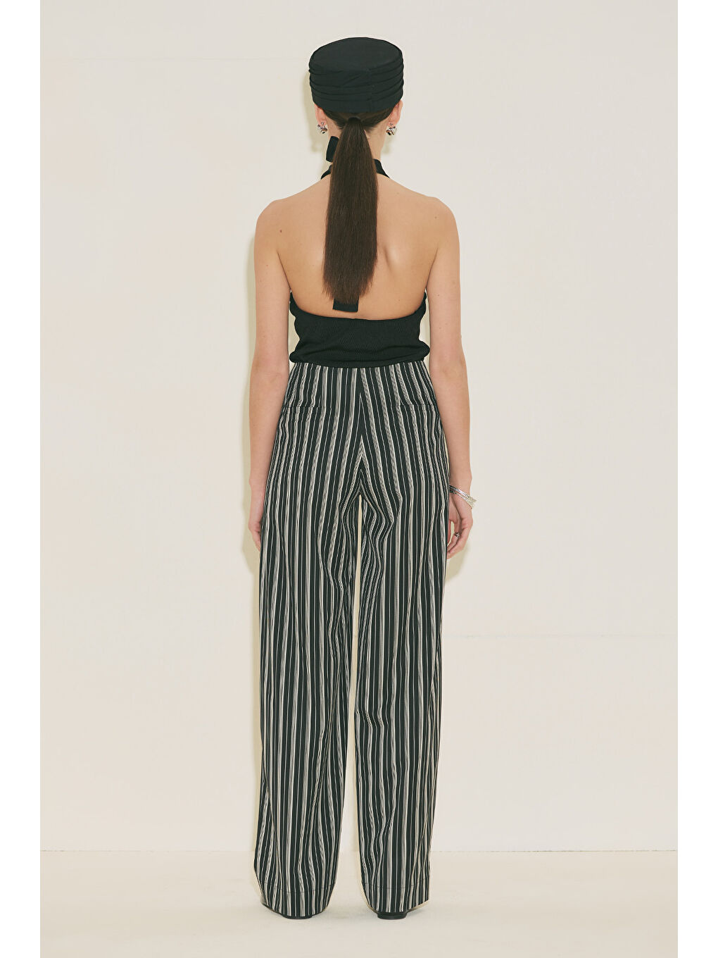 Çizgili Klasik Pantolon Siyah Çizgili-4