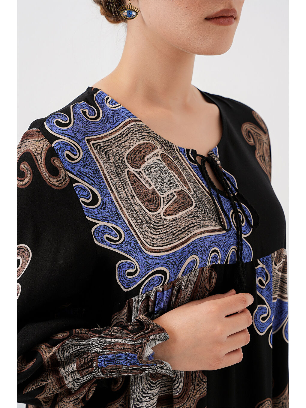 1947 Desenli Uzun Elbise - M. Kahverengi-4