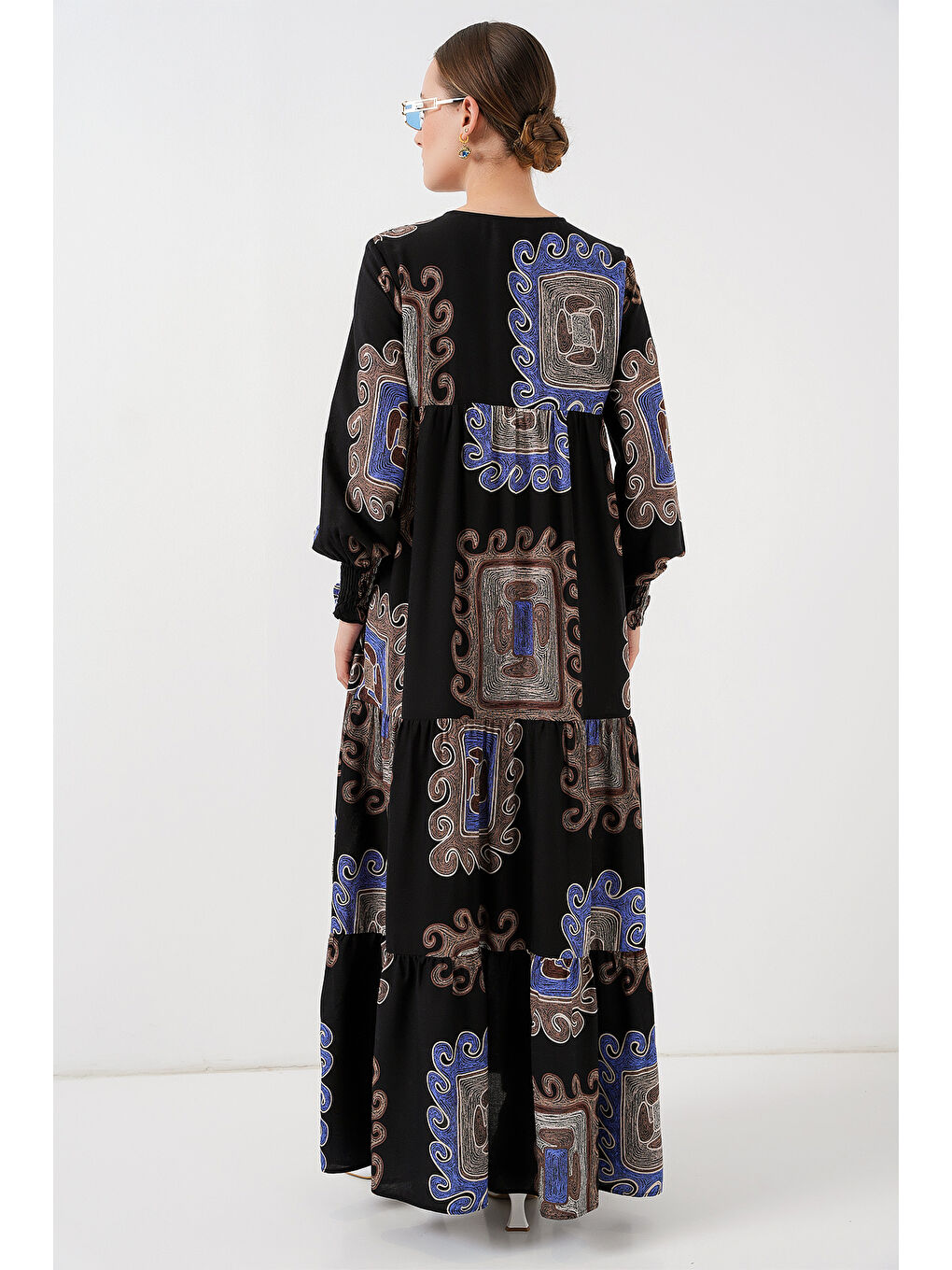 1947 Desenli Uzun Elbise - M. Kahverengi-5