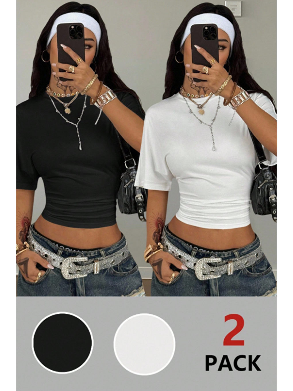 Kadın Beyaz-Siyah Kısa Kollu Crop Tişört – Bisiklet Yaka, Slim Fit, Günlük & Basic T-Shirt