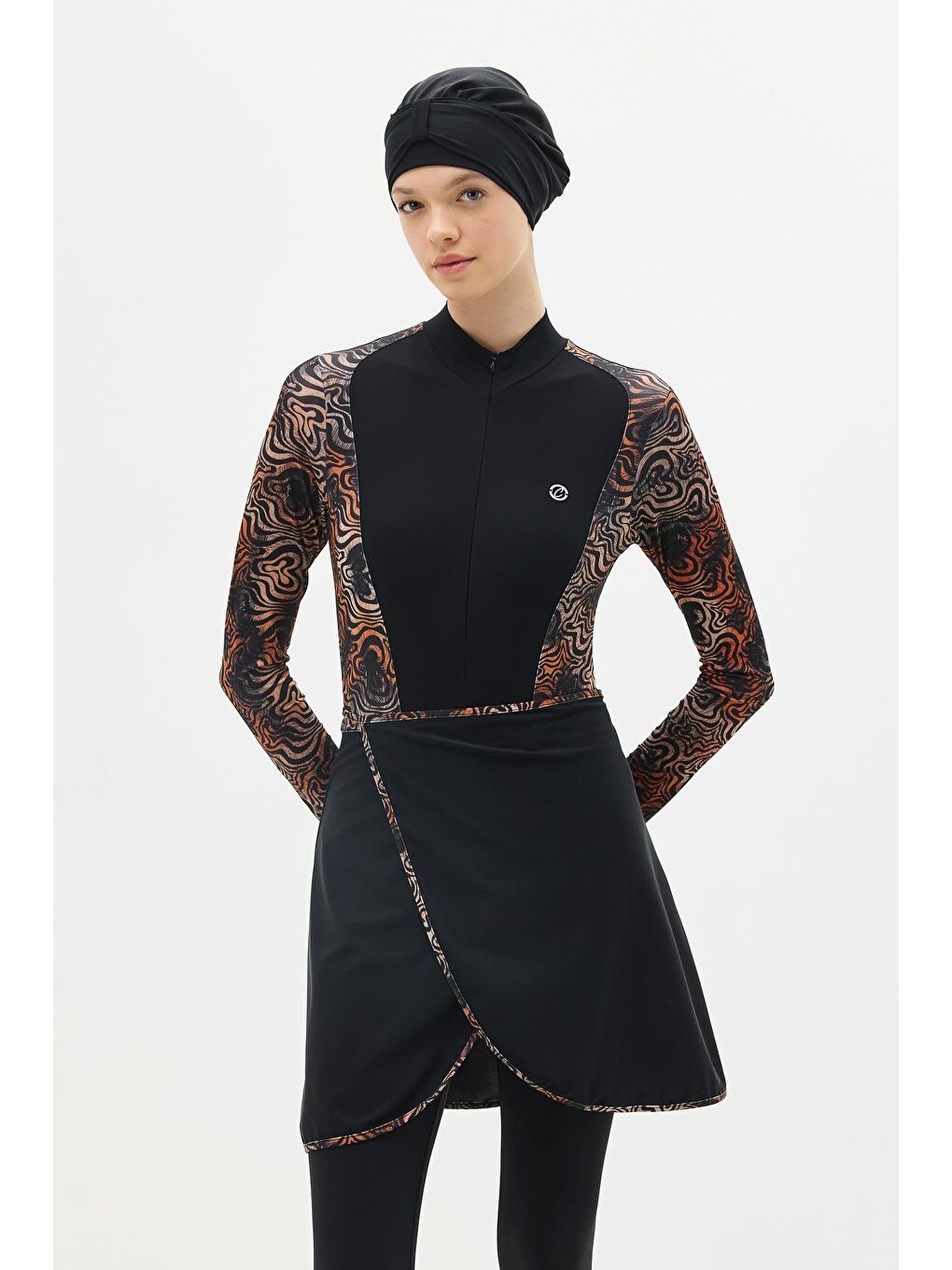 Kahverengi Etekli Taytlı Tam Kapalı Tesettür Mayo C13059 Leopar-1